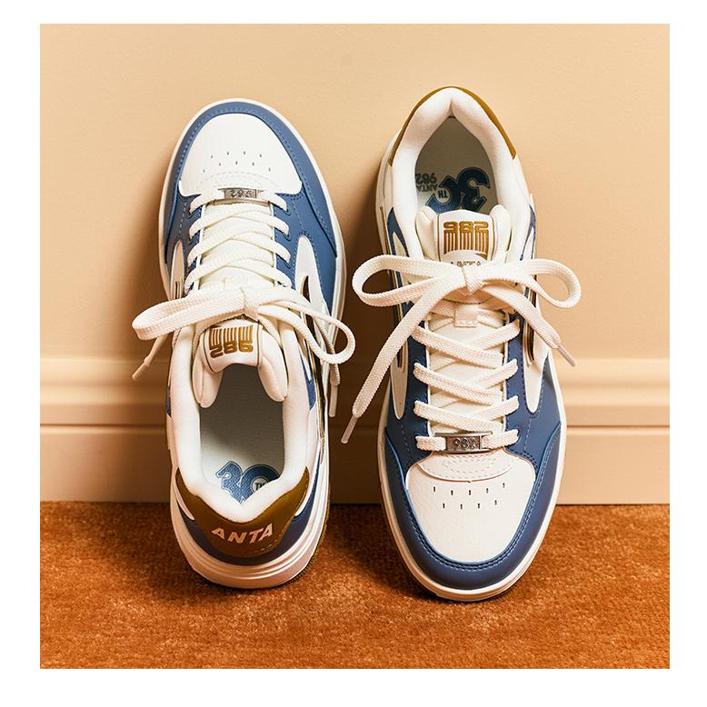 New Anta 982 Non-slip Wear-resistant Shock Absorption Low-Top Skateboard Shoes Women's White Blue 122448068-9