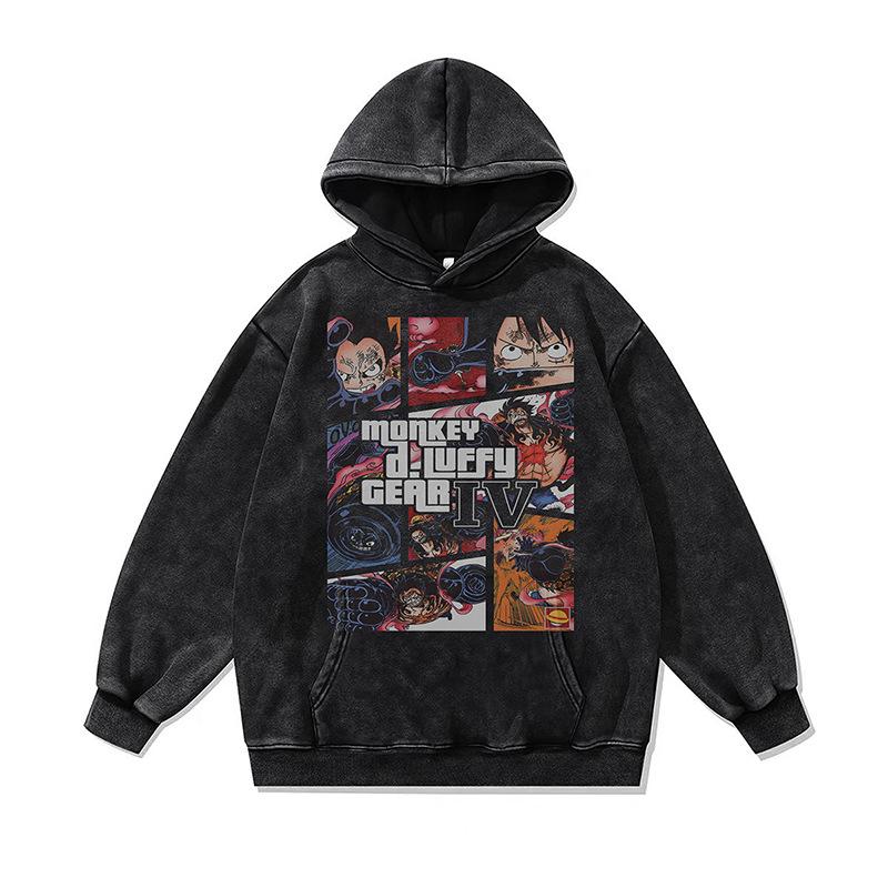 Cartoon Animation Digital Direct Injection Printing Hooded Sweater Loose Wash Old Retro Hoodie Men And Women Tide