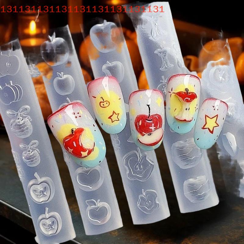 Charming 3D Nail Art Silicone Mold with Cartoon Animals & Fruit Design; DIY Manicure Decoration Tool for Creative Styles.