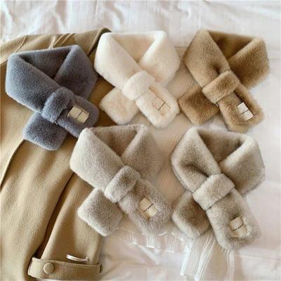 Winterhaarige Snood-Schals Damen Faux-Kaninchenfell Kreuzschals Einfarbig Flauschige Schals Plüschwärmer Falscher Kragen Halstuch