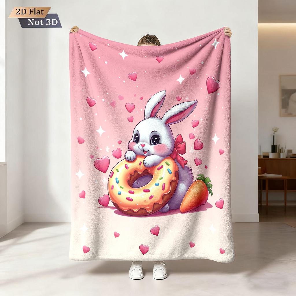 Easter Bunny Printed Cozy Fluffy Flannel Blanket for Home Living Sofa Chair Room Bedroom Decor for Family Birthday Gift