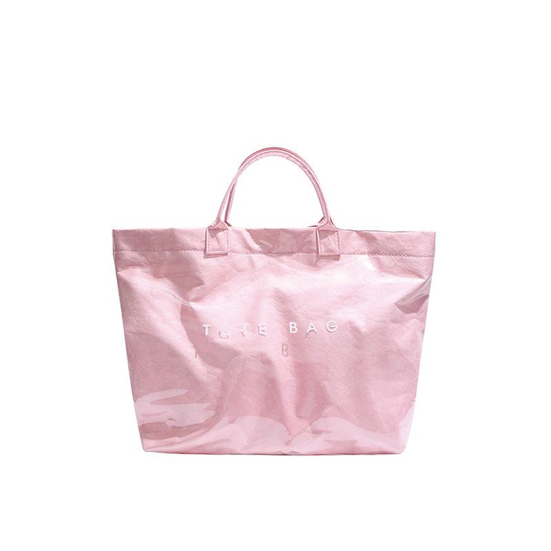 Весна-лето новый простой модный джелли-кожаный вместительный тоут универсальный для поездок на работу сумка-портфель с текстурой крафт-бумаги розовый