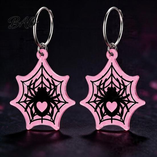 Cool Girl Fashion Jewelry 1 Pair Halloween Theme Acrylic Earrings for Women, Gothic Pink Spider Daily Casual Dangle Drop Earrings, Spooky Holiday