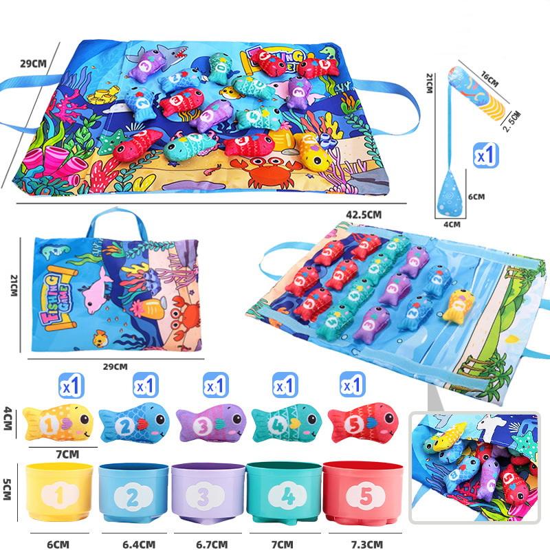 

1 Set Number Counting Math Toys Cloth Fishing Game With Stacking Cups Color Sorting Early Education Montessori Toy For Todders