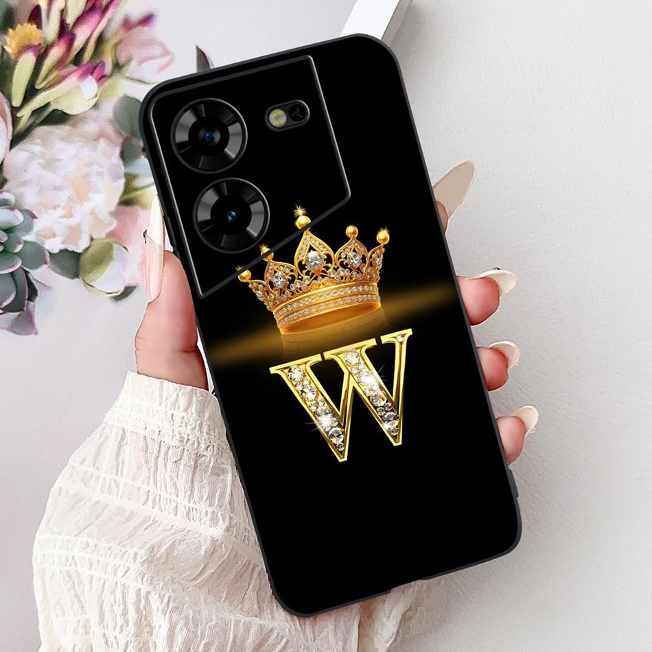 For Tecno Pova 5 LH7n / Pova 5 Pro LH8n Fashion Crown Letter Phone Case For Tecno Pova5 5Pro 5G Black Silicone Soft Cases Bumper