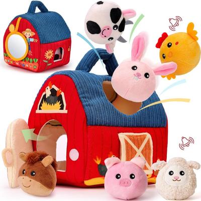 Plush Baby Toys 6-12 Months Barn with Stuffed Farm Animals Sound Montessori Toy Interactive Baby Sensory Toys Infants Toddlers
