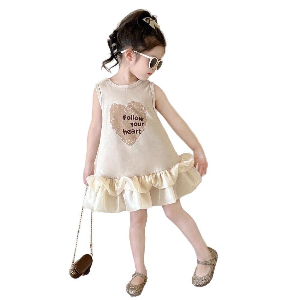 Girls' Summer 2025 Patchwork Yarn Suspender Dress - Cute, Fashionable Vest Style