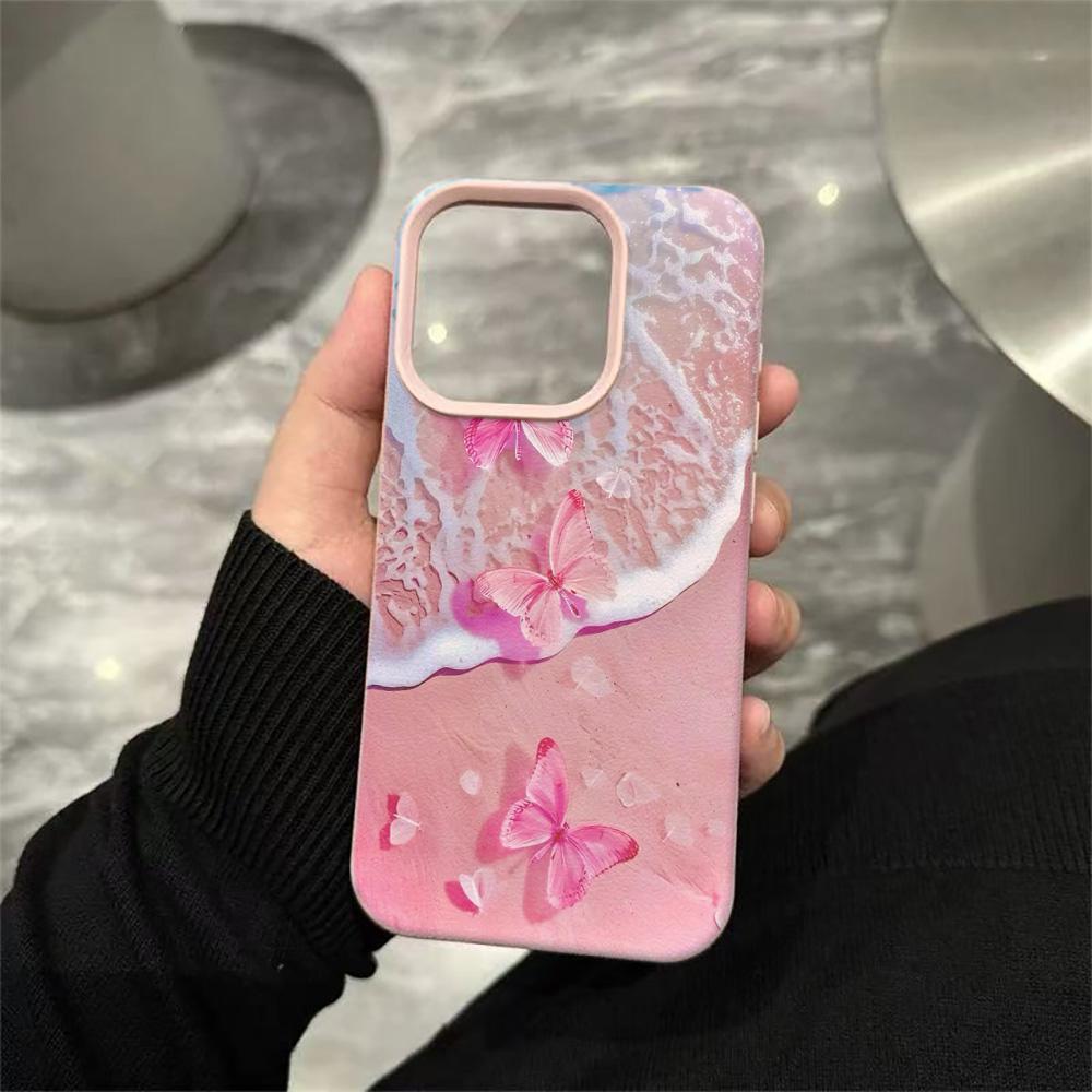 Phone Case For Samsung S23 Ultra S24 Ultra S25 Ultra A15 A16 A26 A36 A56 Luxury Pink Beach Butterfly Durable Shockproof Case