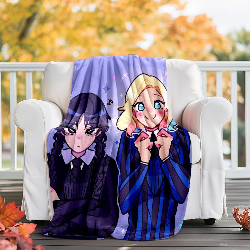 1pc Addams Family Wednesday7 Theme Blanket - Digital Print, Polyester, Cozy for All Seasons, Perfect for Outdoor, and Travel