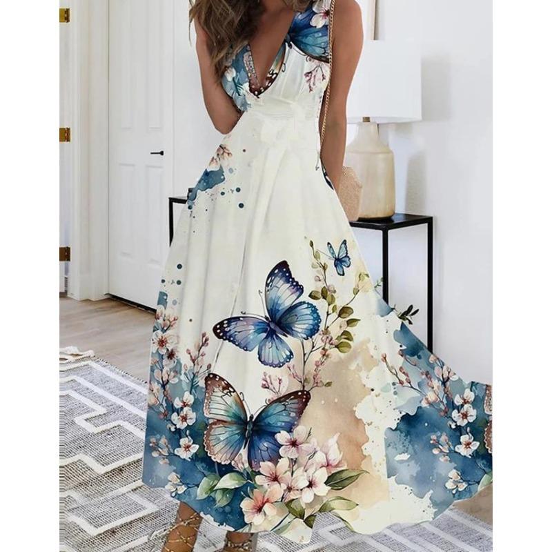 JPNTKY Damen Mode Sommer Frühling Ärmellos V-Ausschnitt Freizeitkleider
