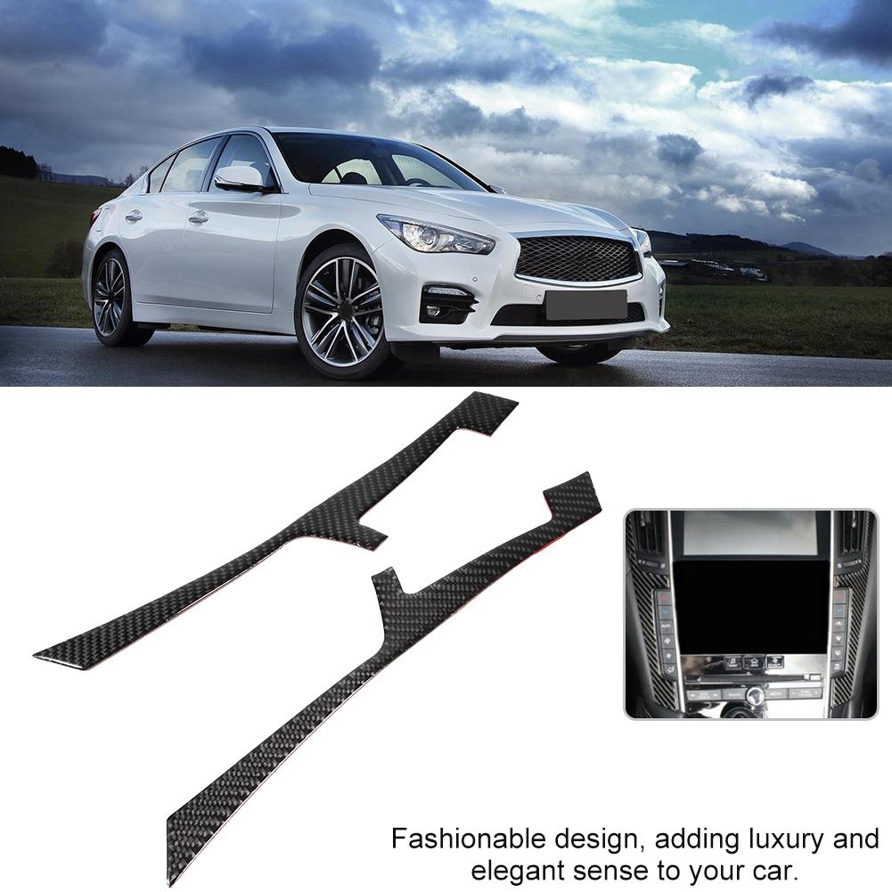 2pcs Carbon Fiber Interior Center Control Cover Trim Fit for Infiniti Q50 Q60 13 19