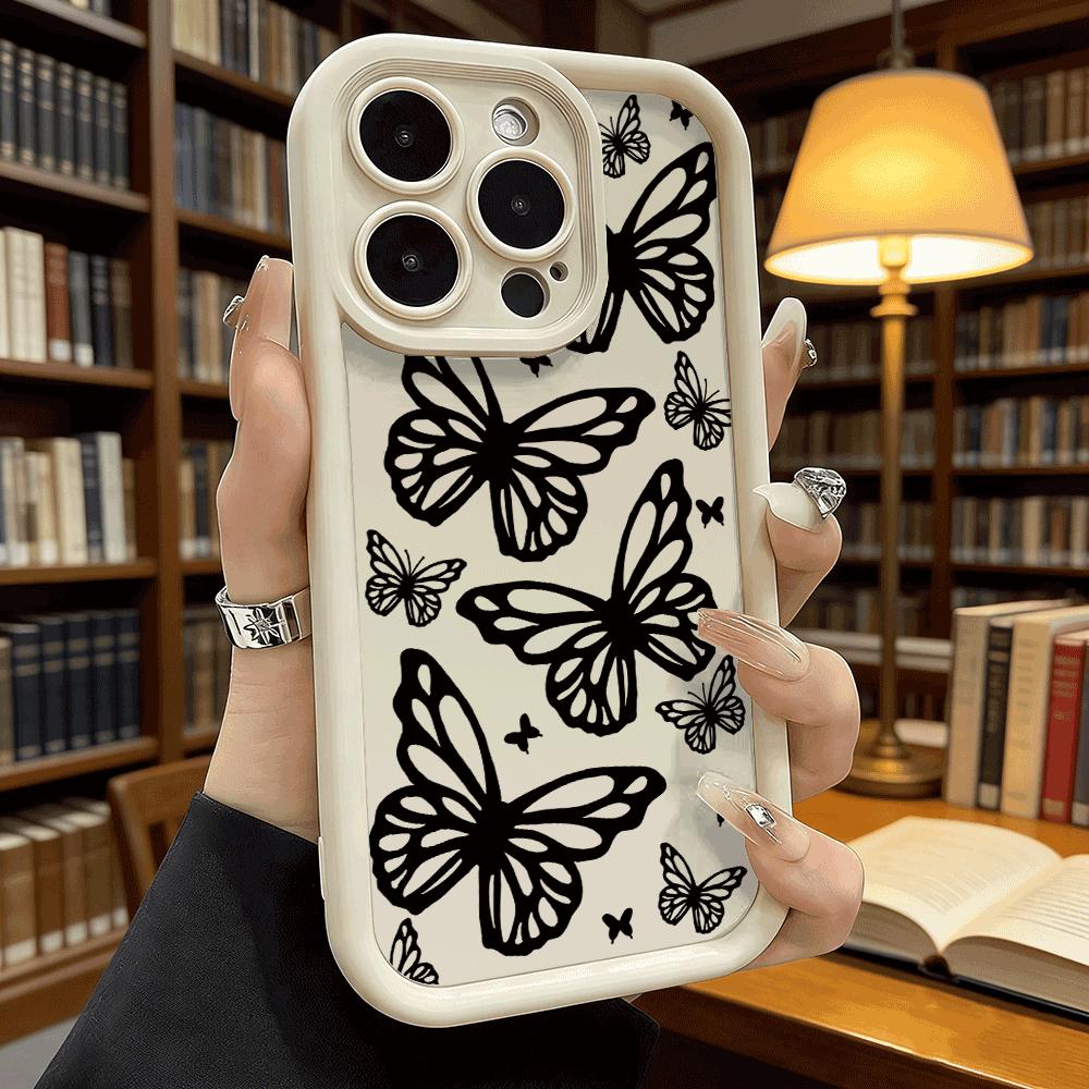 Outline Butterflies Silhouette Soft TPU Phone Case for iPhone 17 16 15 14 13 12 11 Pro Max Plus Shockproof Anti-Slip Cover
