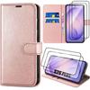 Case for Samsung Galaxy S26 Plus, Full Protection Luxury Pink Synthetic Leather - 2 Tempered Glasses