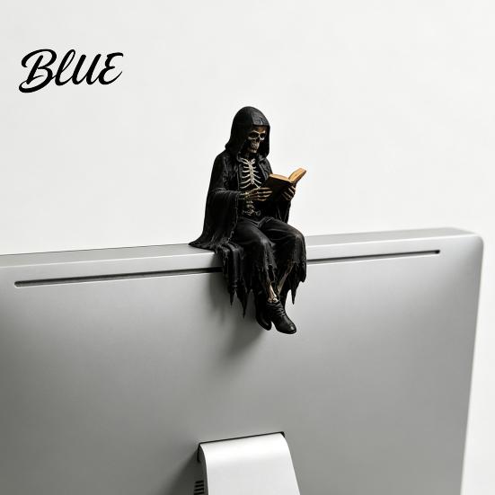 Reading Skeleton Decoration Gothic Dark Fantasy Figure Book Statue