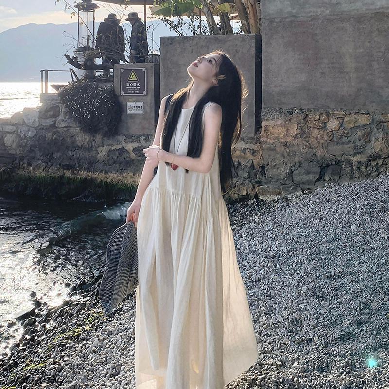 Petite Women's French-Style White Sleeveless Fairy Dress - Summer 2025 Collection