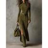 High Quality Double-sided Cashmere Dress, Autumn Elegant Zip Stand Collar Fashion European American Style Dress