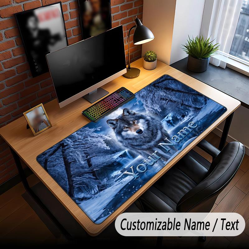 Wolf Theme Custom Mouse Pad Personalized With Name Text Customized Desk Mat For Office Home Decor