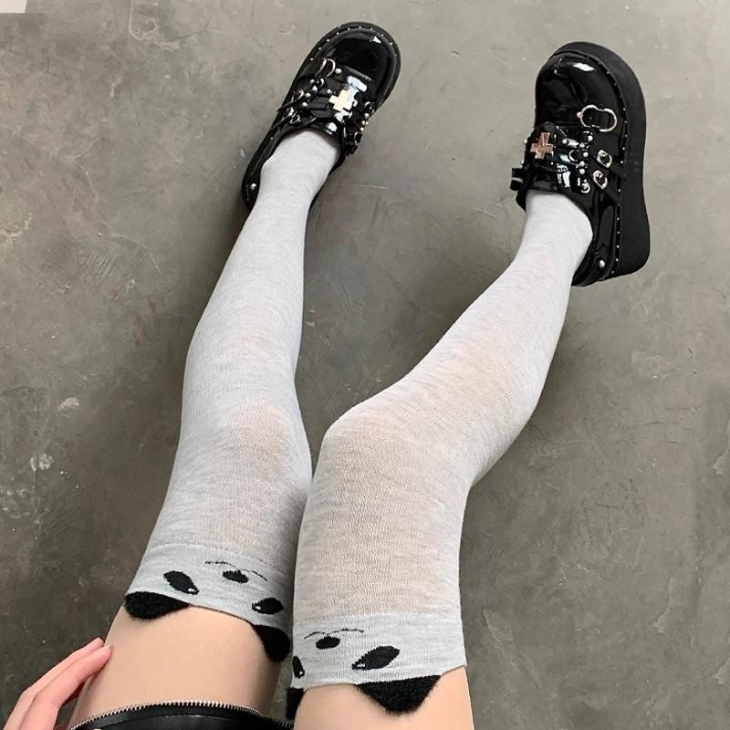 Japanese Soft Cute Girl Cartoon Cat Socks Cute Bear Stockings Spring And Autumn Knee Pure Cotton Gray Socks