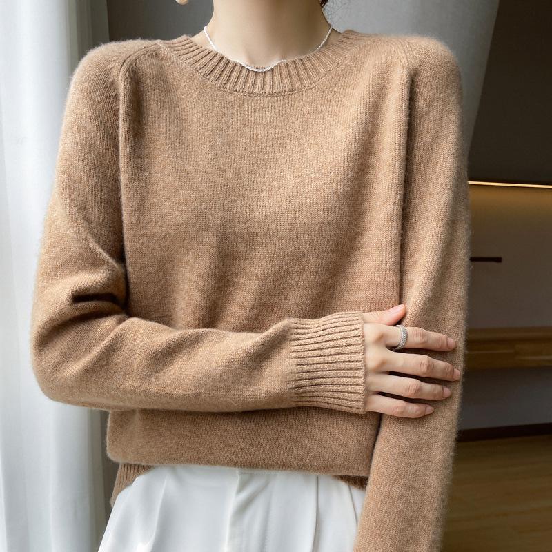 Women's 2024 Autumn/Winter Cashmere Pullover: Round Neck, Raglan Sleeve, Loose Fit, Long Sleeve Sweater.