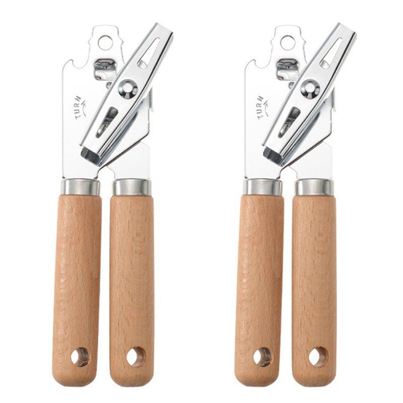 SHGO-Manual Side Cut Can Opener-2Pcs Ergonomic Stainless Steel Design With Wooden Handles