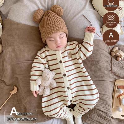 Tuta a maglia a righe per neonato - Tuta autunnale accogliente per neonati