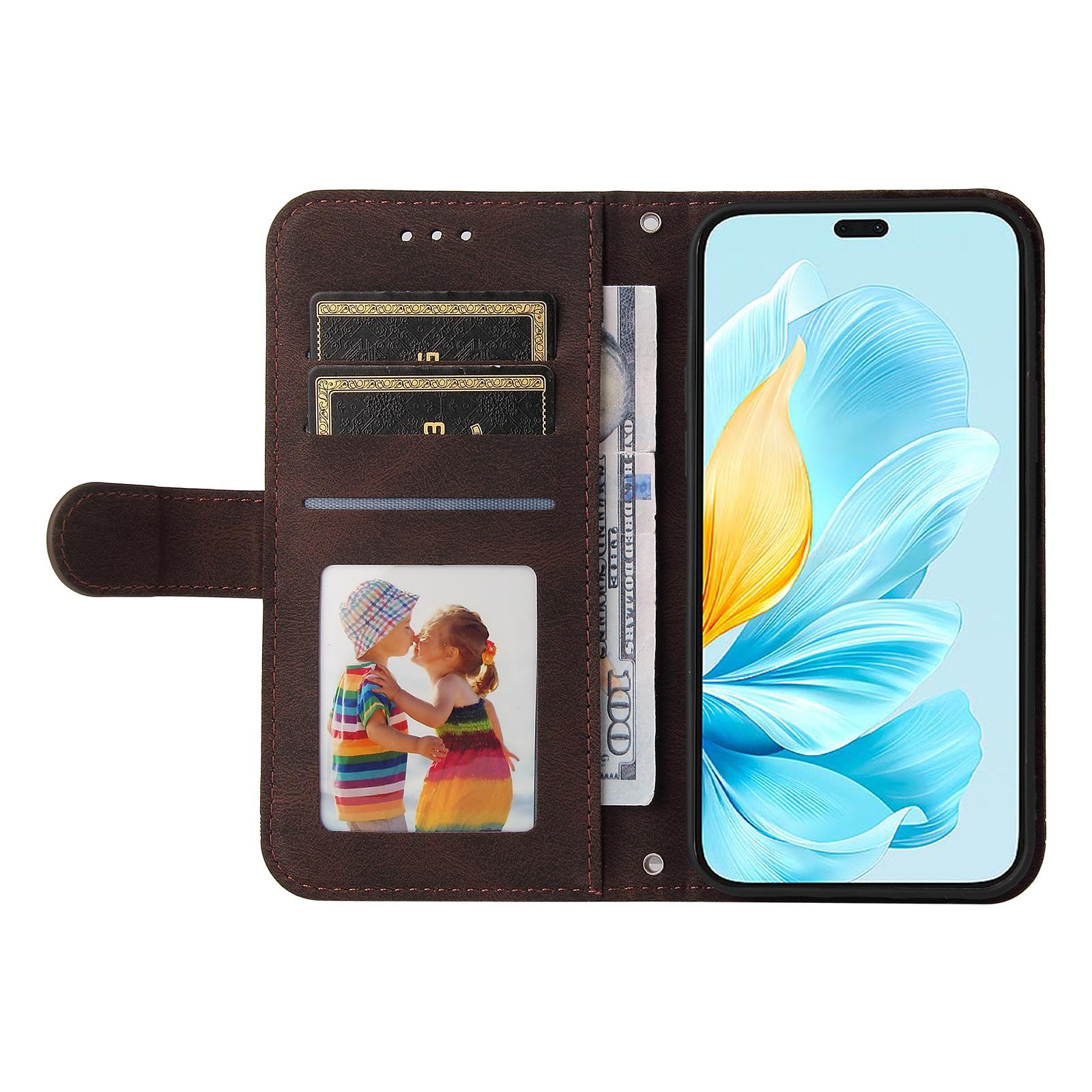 

For Honor 200 Lite Leather Wallet Cases Skin Touch Phone Cover Stand with Strap Brown