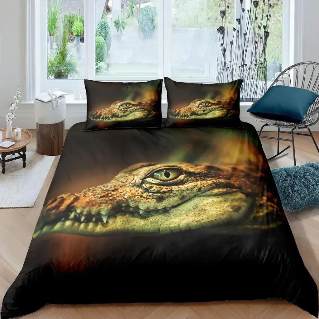 Luxury New 3D Print Crocodile Duvet Cover Set Wild Alligator Pattern Bedding Set Wildlife Style Horror Animal Theme Twin Cover