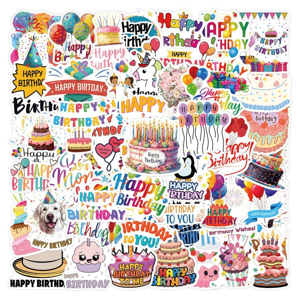 55 Happy Birthday Graffiti Stickers for DIY Decoration