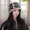 Retro, Diamond Grid Knitted Woolen Hat, Women, Winter, Big Head Circumference, Small Face, Warm and Cold Proof, Hooded Hat, Winter Warm Hat