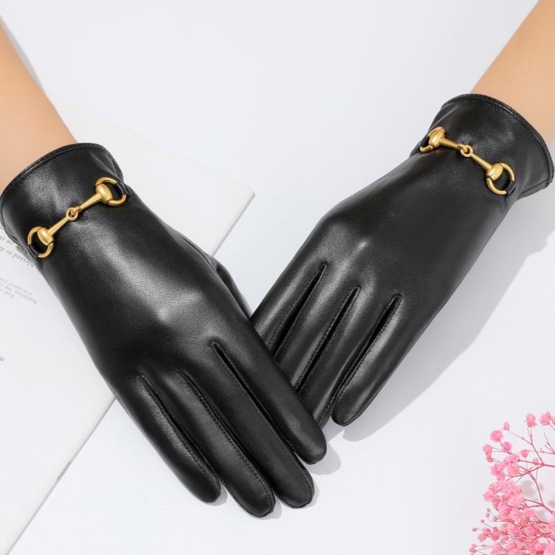 Leather Gloves Ladies Winter Warmth Velvet Thickened Touch Screen Driving Riding Fashion Repair Hands Layer Sheepskin Tide
