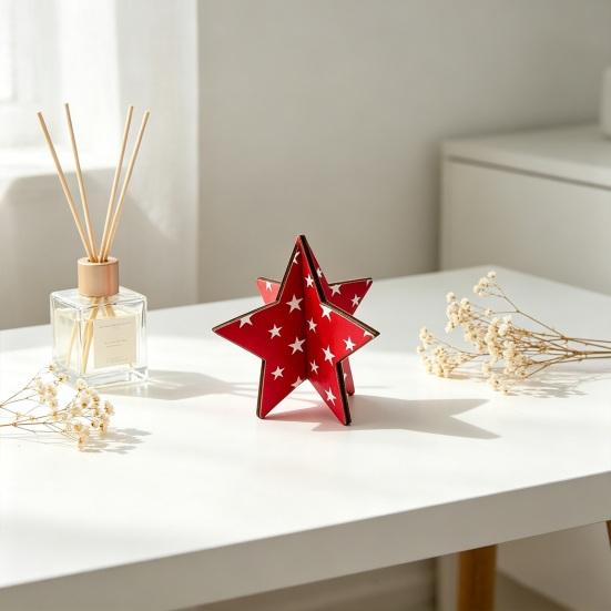 Enfeites de Estrelas de Madeira 3D Design Patriótico Estrelas e Listras Americanas Montagem Sem Ferramentas Enfeite para Decoração de Casa Escritório 4 de Julho