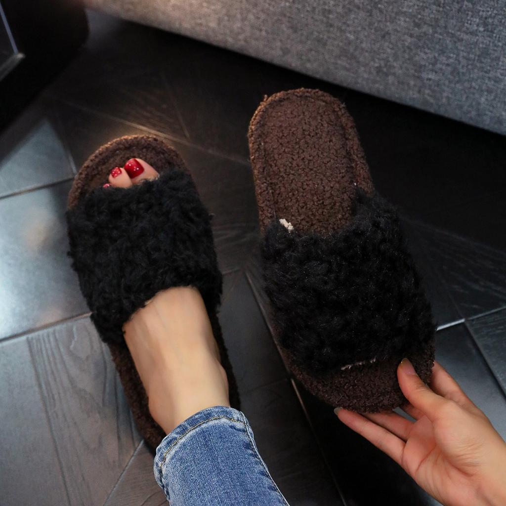 Fashionista Home Warm Indoor Leaky Finger Plush Raw European Cotton Slippers