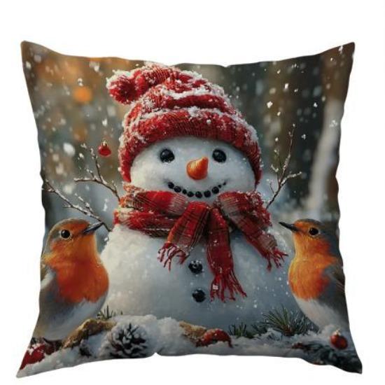 Christmas Polyester Pillowcase Christmas Festive Celebration Santa Claus Landscape Holiday Style