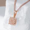 Square Glossy  Rose Gold Color Pendant Necklace For Women Creative Hollow Flower Ethnic Bride Vintage Jewelry