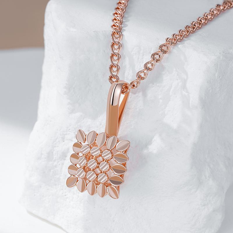 Square Glossy  Rose Gold Color Pendant Necklace For Women Creative Hollow Flower Ethnic Bride Vintage Jewelry