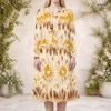 Women Plus Size Abstract Printed Two Piece Set Round Neck Long Sleeve Cropped Cardigan Sleeveless Midi Dress