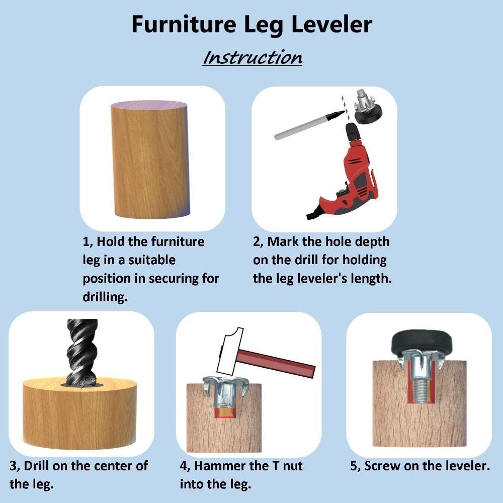 12/24Pcs 1/4" Screw in Furniture Levelers Simple Table Chair Leg Levelers Feet  Couch