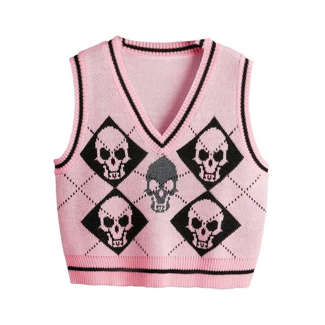 Madger Women's V Neck Sweater Vest Cute Cartoon Dinosaur Print Sleeveless Pullover Y2k Knitted Tank Tops 90s Kawaii Streetwear Madger Women's V Neck Sweater Vest Cute Cartoon Dinosaur Print Sleeveless Pullover Y2k Knitted Tank Tops 90s Kawaii Streetwear