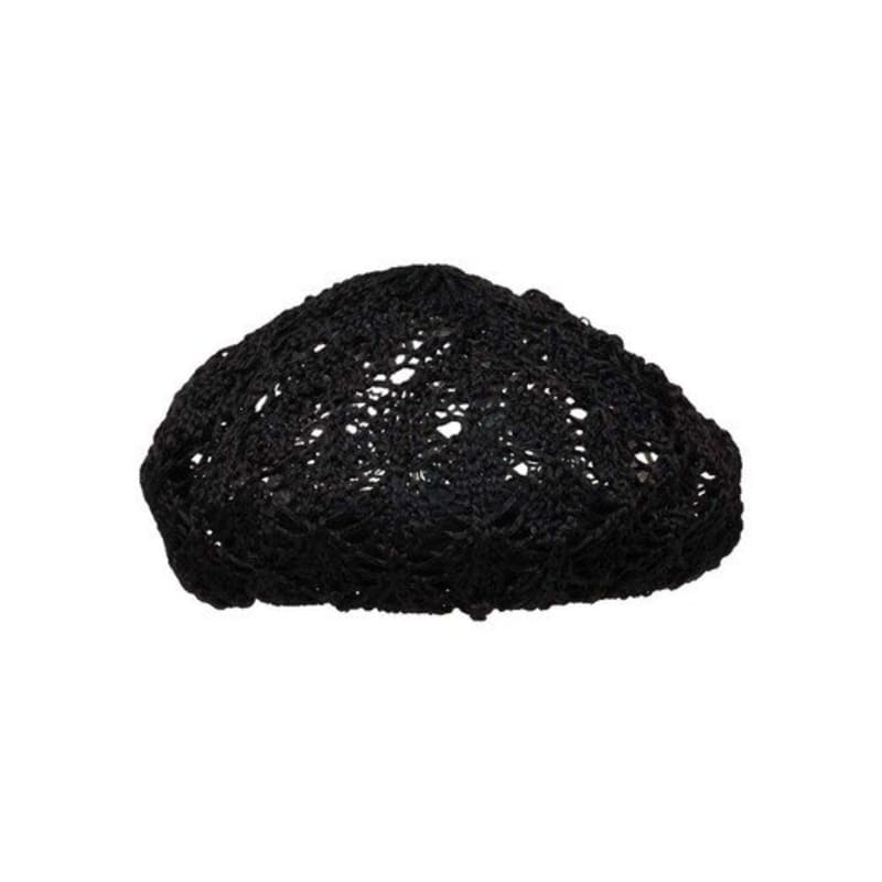 Brown Hat Crochet Knit Beret - Black