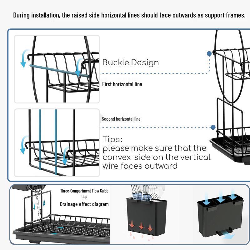 Double-Layer Kitchen Dish Rack with Large Capacity Drip Tray