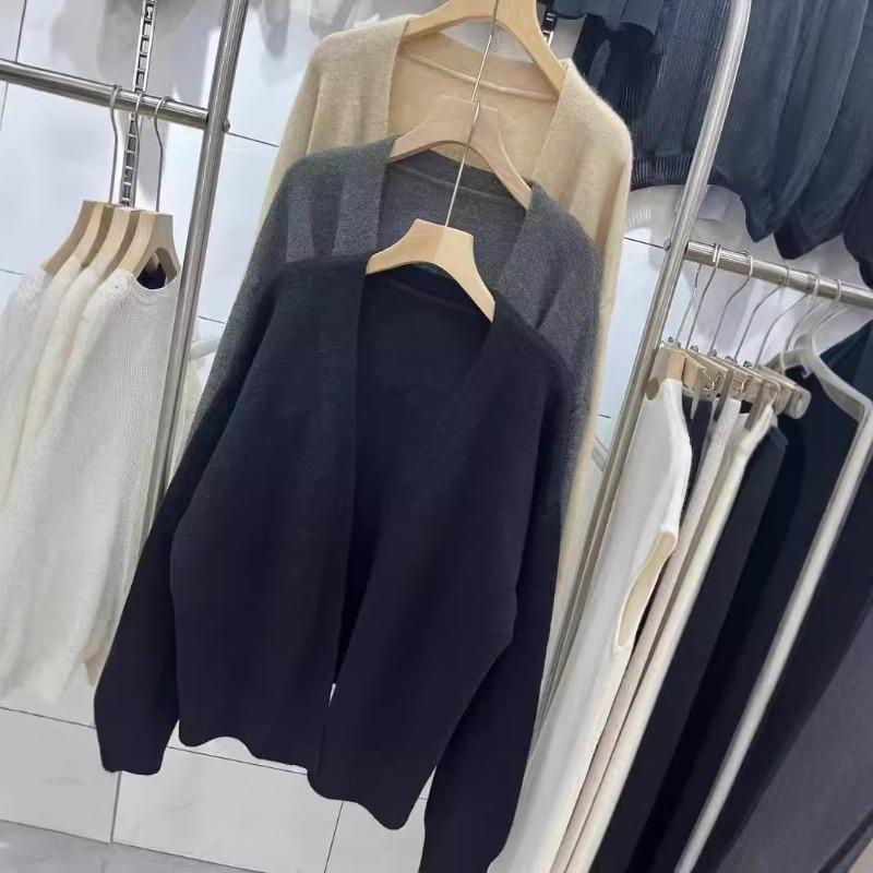 New Solid Color Casual Lazy Wind Loose Long-sleeved Knitted Cardigan Buckle-free Temperament Sweater Jacket Women