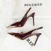 Fashion Super High Heels Women's Metal Pointed Back Hollow Thin Heel Women's Shoes Hollowed Out Back Strap Single Shoe