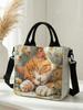 Sleeping Orange Cat Floral Canvas Tote Bag Detachable Strap Crossbody Handbag For Women Shopping Daily Commute