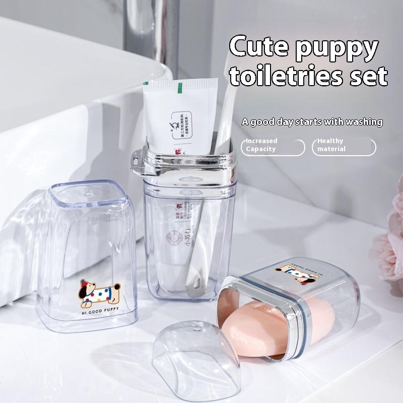 1 Set Portable Travel Cartoon Puppy Toothbrush Cup Household Travel Camping Soap Storage Box Toothbrush Toothpaste Mouthwash Cup