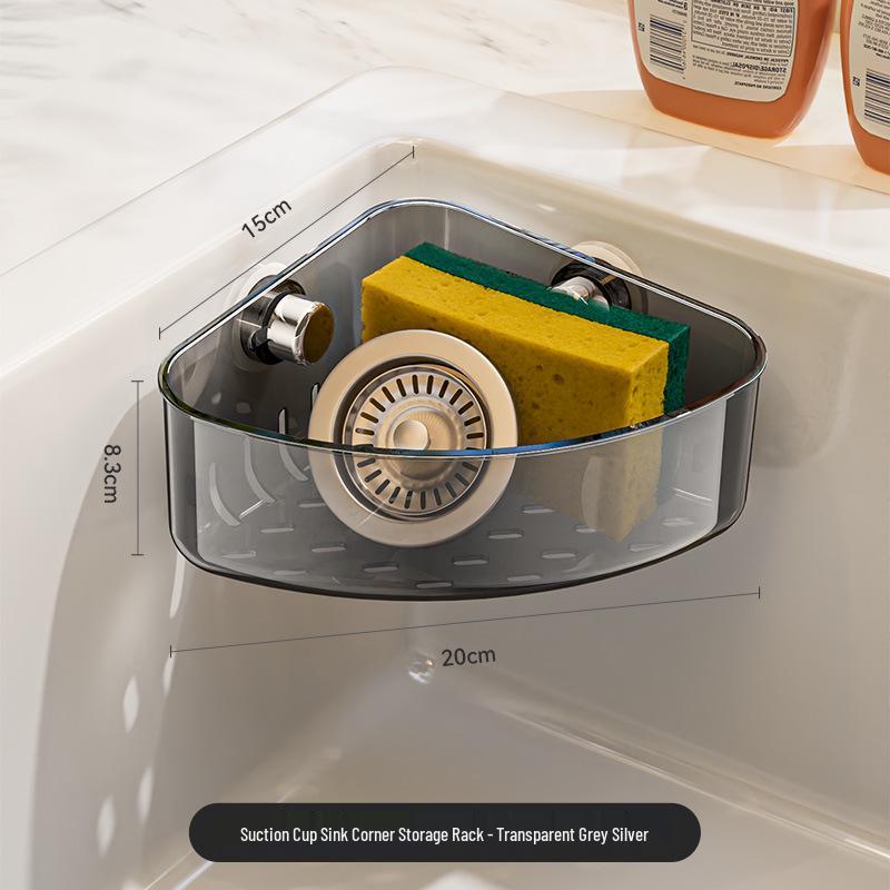 Wall-Mounted Kitchen Organizer with Suction Cup & Hanging Rod for Sponge and Dishcloth