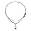 Fashion Double Layer Chain Stainless Steel Male Necklace Green Crystal Pendant Necklace Man Party Jewelry Gift Friends