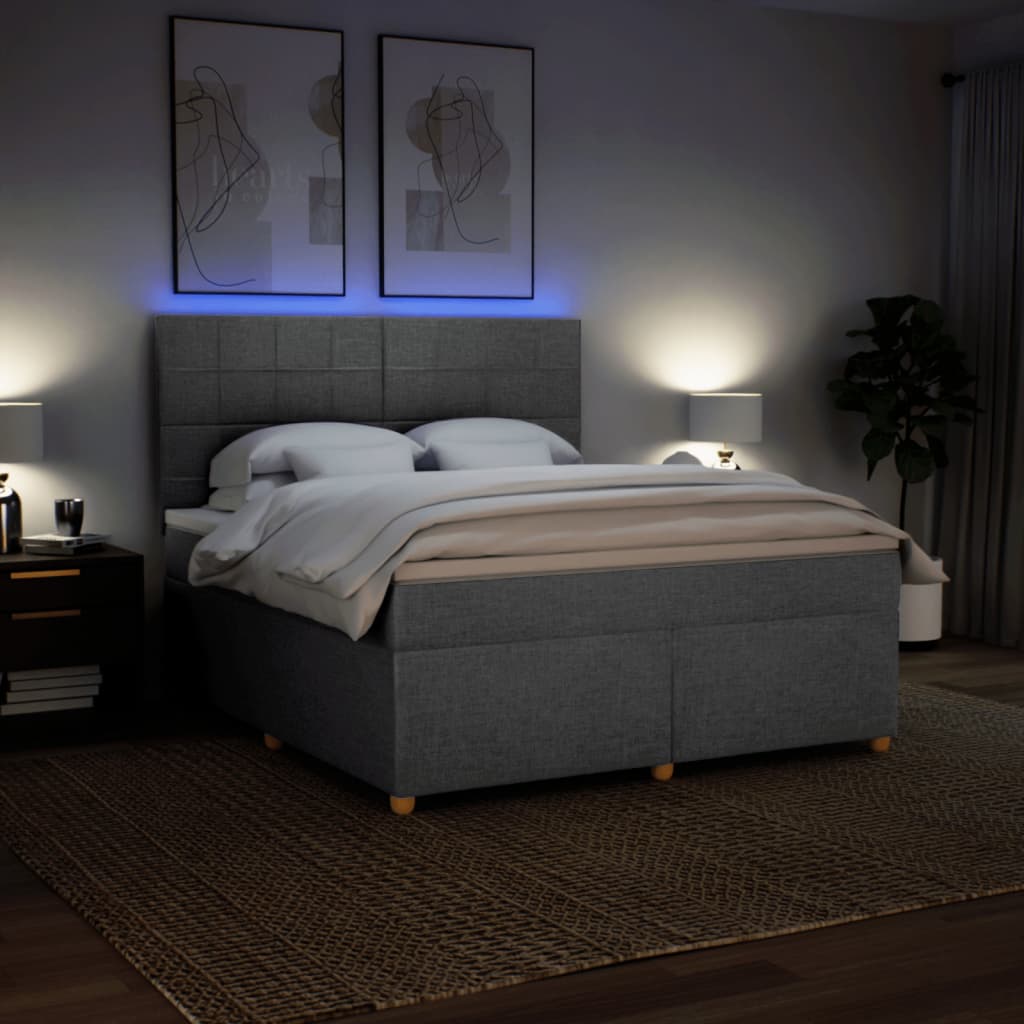 Box Spring Bed with Mattress Light Grey 180 x 200 cm Fabric
