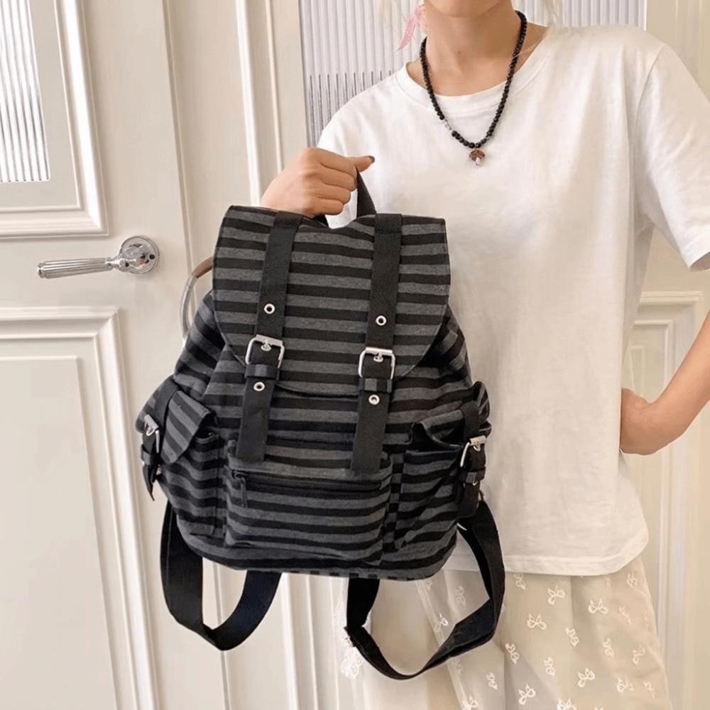 Y2K Students Schoolbag Korean Style Hiking Camping Bag Retro Striped Backpack Girl