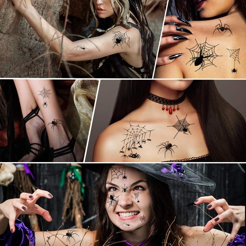 10 stuks/pak Halloween Tijdelijke Tatoeages Stickers Horror Spin Spinnenweb Sticker ace Schouder Arm Rug Tatoeages Stickers