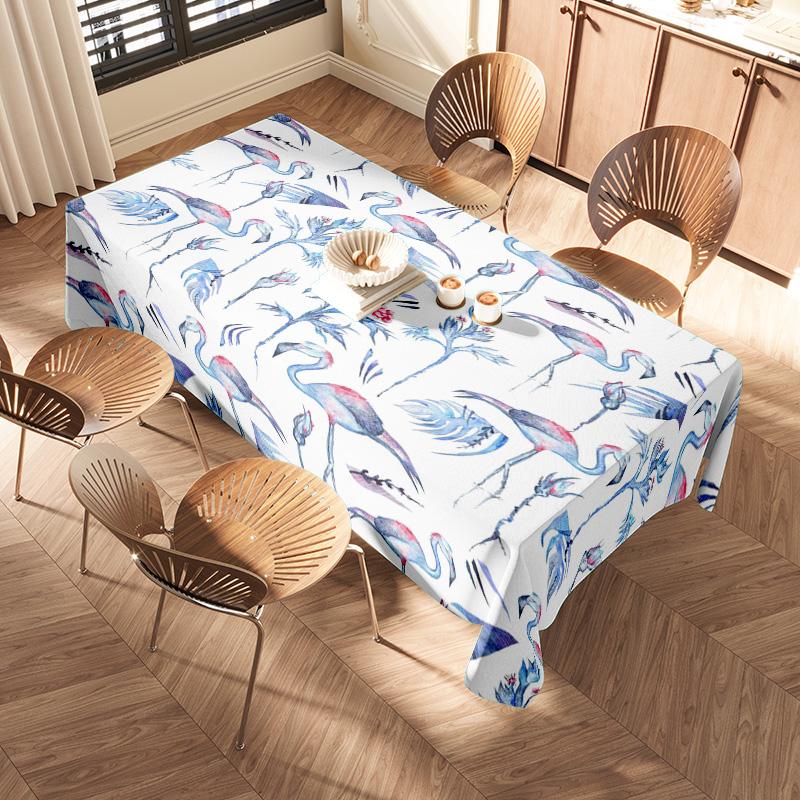 Watercolor Cranes Floral Tablecloth For Home Decoration Modern European Style White Blue Table Cover For Dining Room 180X245Cm (